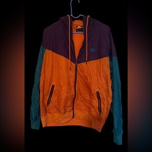 Nike Orange and Green Windbreaker Jacket Lightweight Athletic Wear